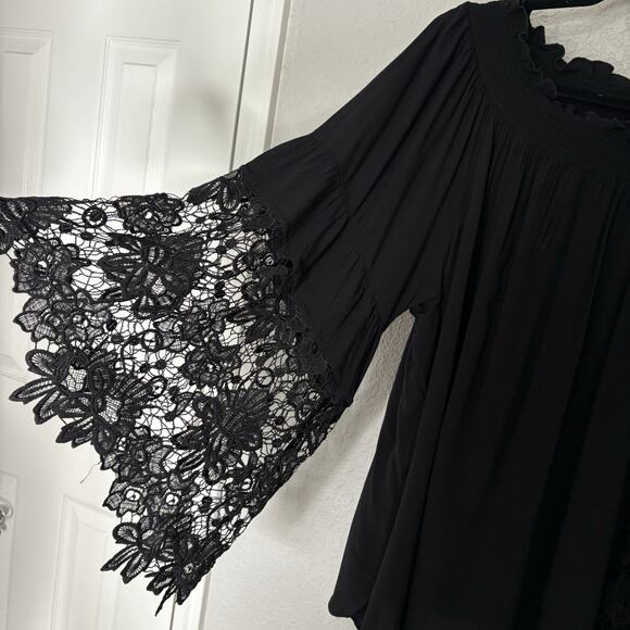 Ali Miles Women’s Tunic Top Black Lace Bell Sleeve Whimsigoth Boho 1X - Picture 4 of 5